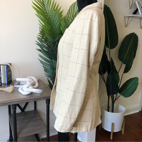 Lauren Ralph Lauren 100% Silk Plaid Tan Brown Blazer Jacket 4 - Picture 8 of 12